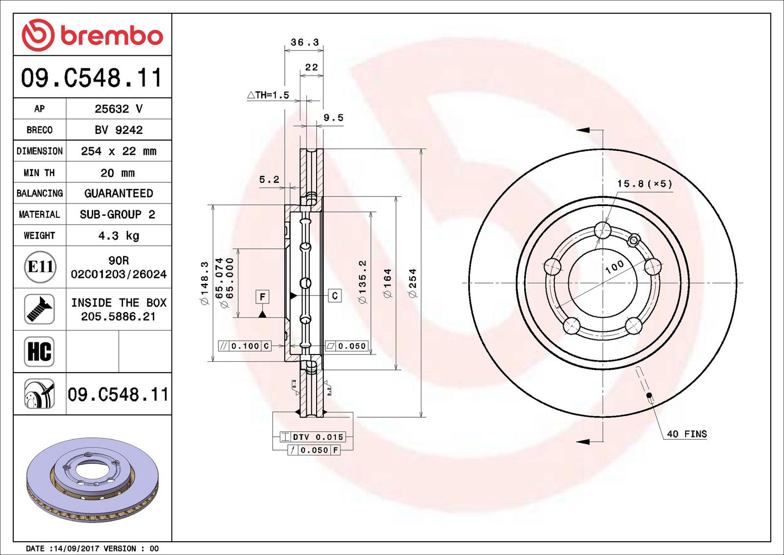 BREMBO 09.C548.11 - Bremsscheibe