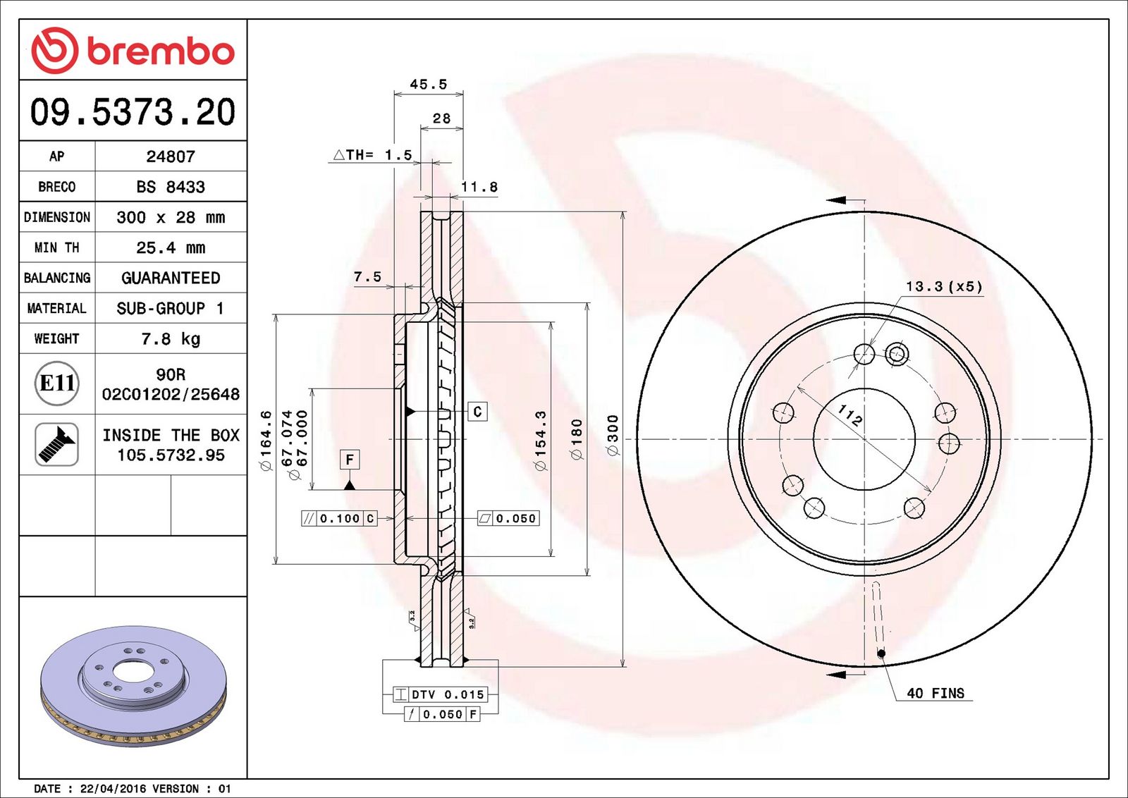 BREMBO 09.5373.20 - Bremsscheibe