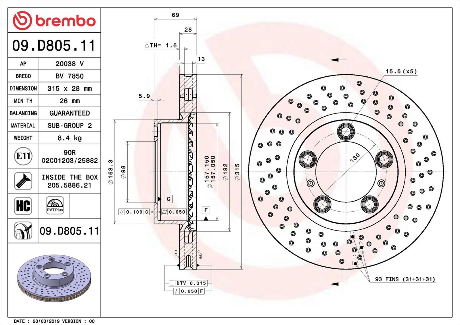BREMBO 09.D805.11 - Bremsscheibe