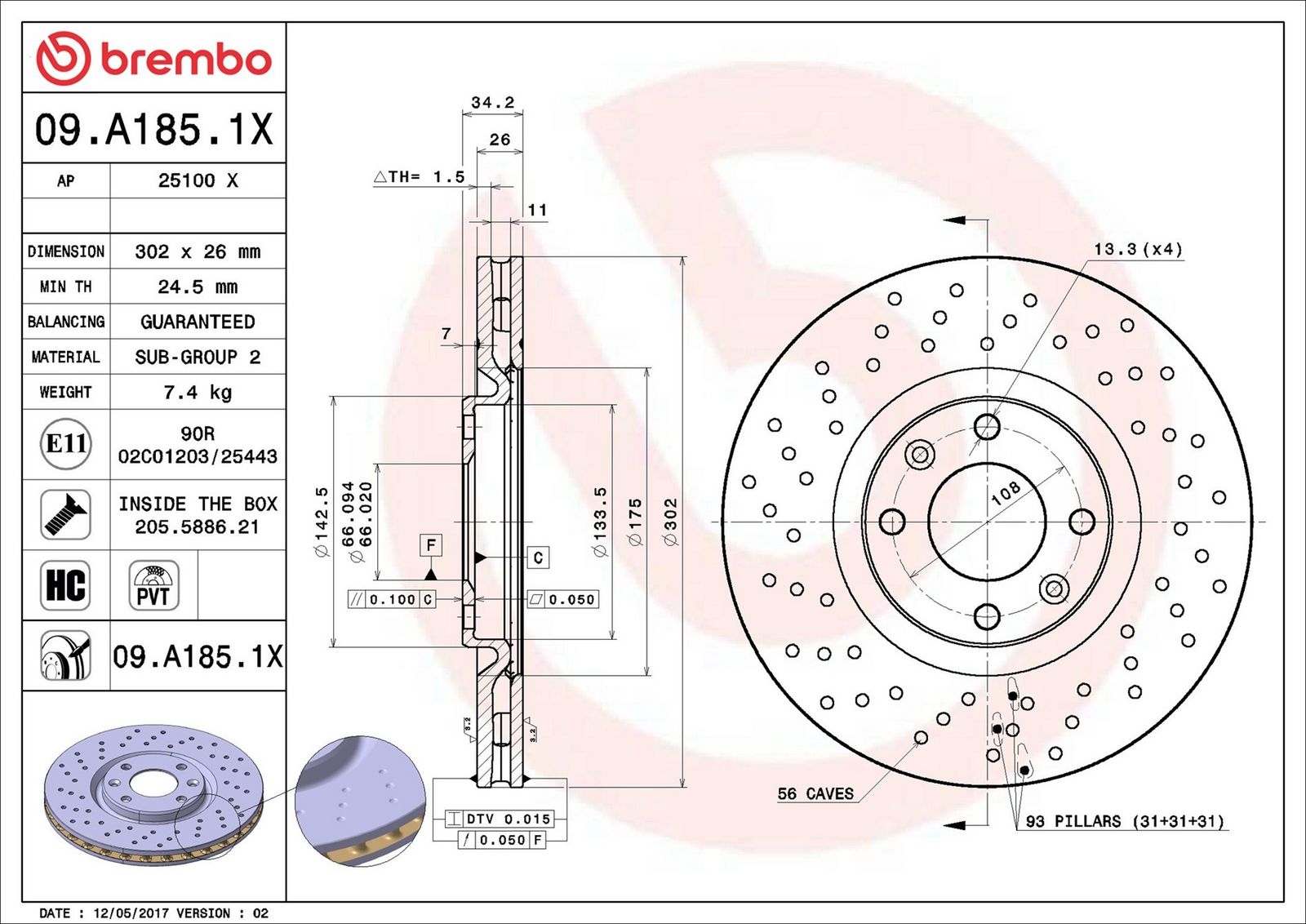 BREMBO 09.A185.1X - Bremsscheibe