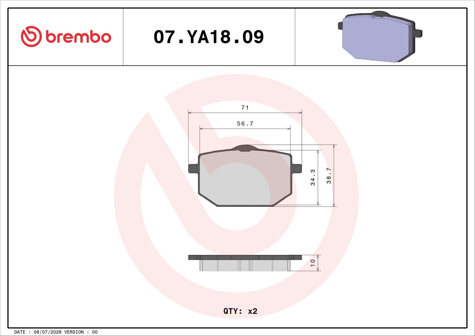 BREMBO 07YA1809 - Bremsbelagsatz, Scheibenbremse