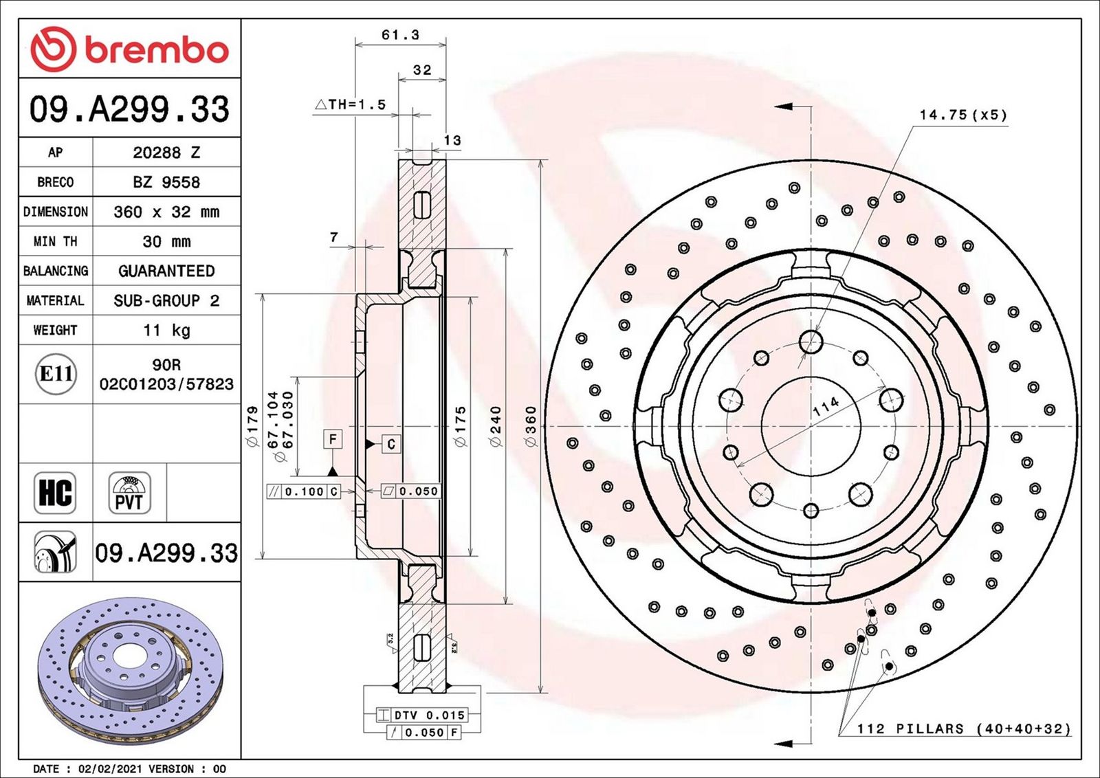 BREMBO 09.A299.33 - Bremsscheibe