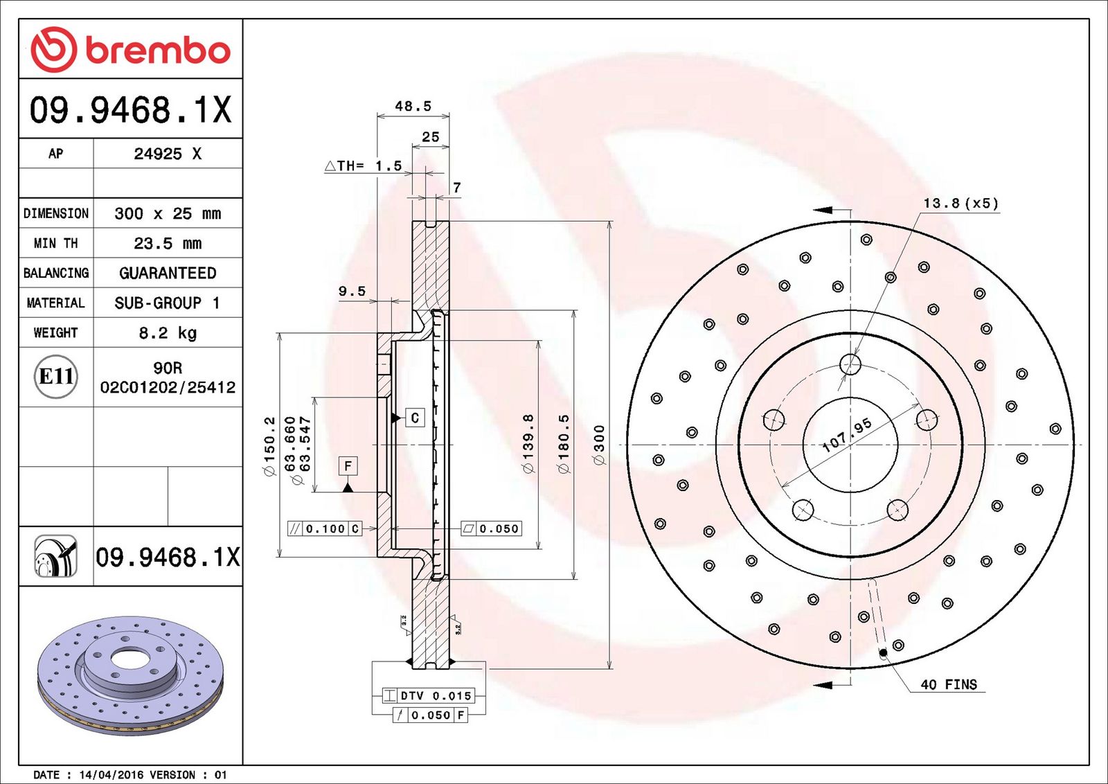 BREMBO 09.9468.1X - Bremsscheibe