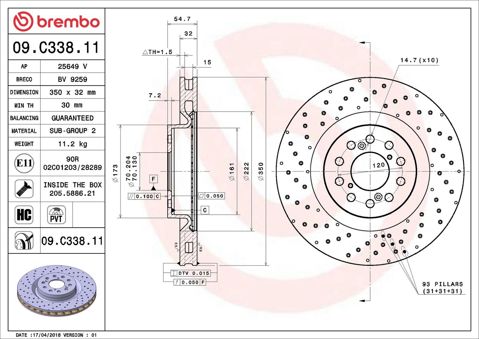 BREMBO 09.C338.11 - Bremsscheibe