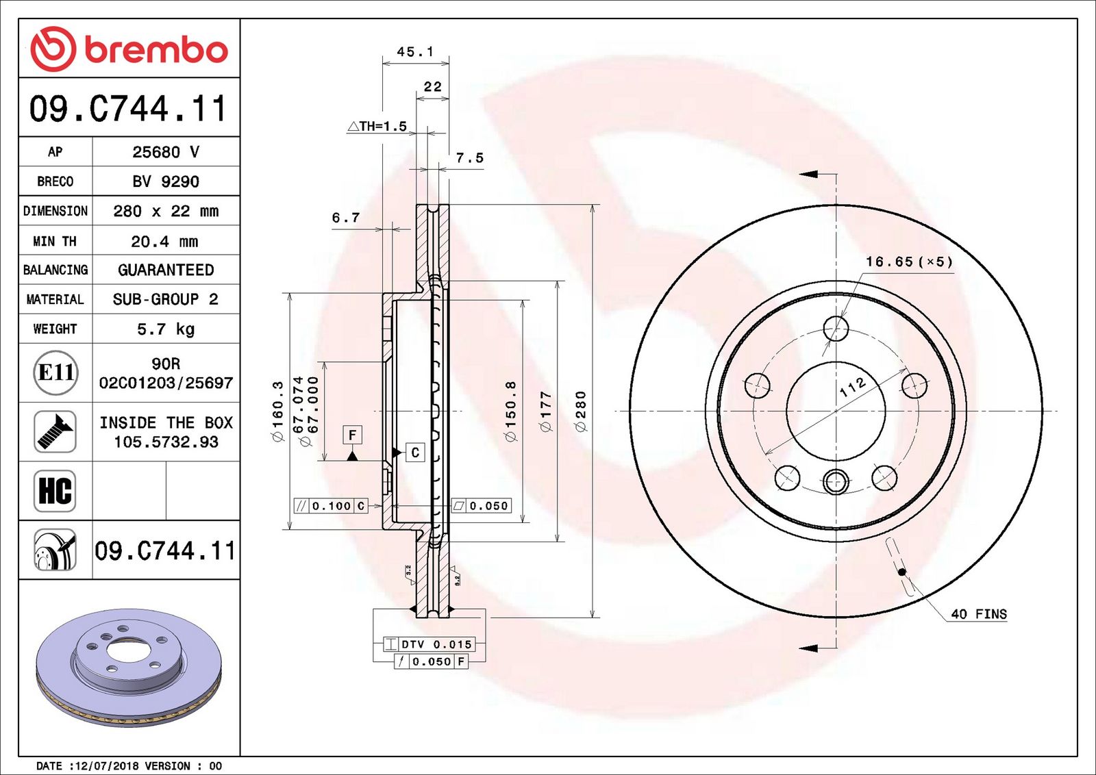 BREMBO 09.C744.11 - Bremsscheibe