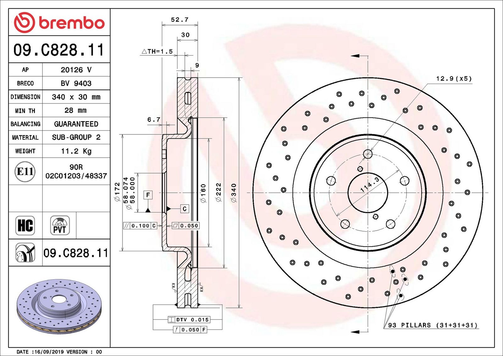 BREMBO 09.C828.11 - Bremsscheibe