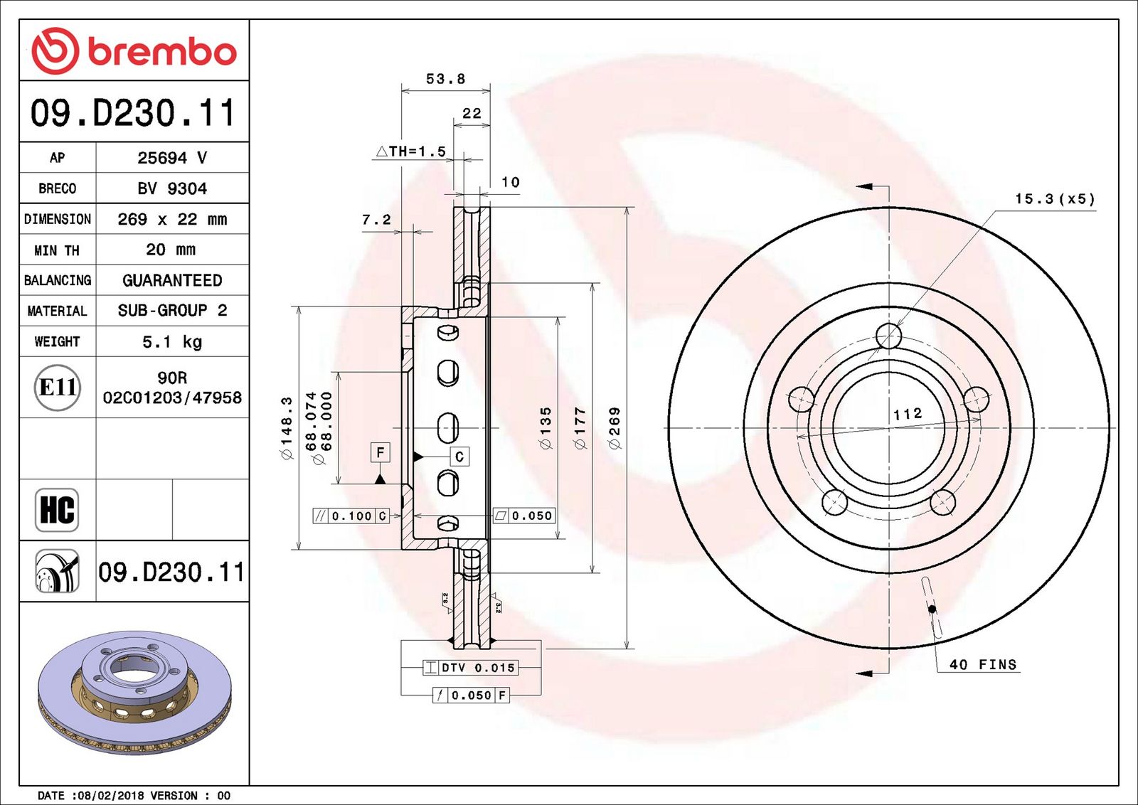 BREMBO 09.D230.11 - Bremsscheibe