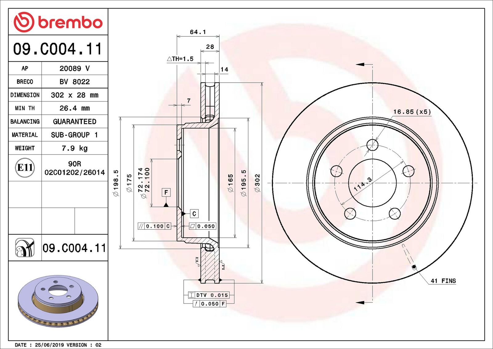 BREMBO 09.C004.11 - Bremsscheibe