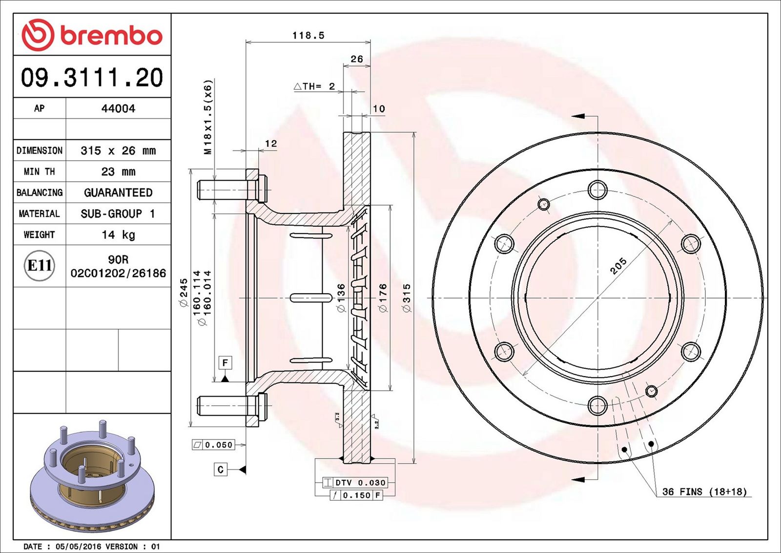 BREMBO 09.3111.20 - Bremsscheibe