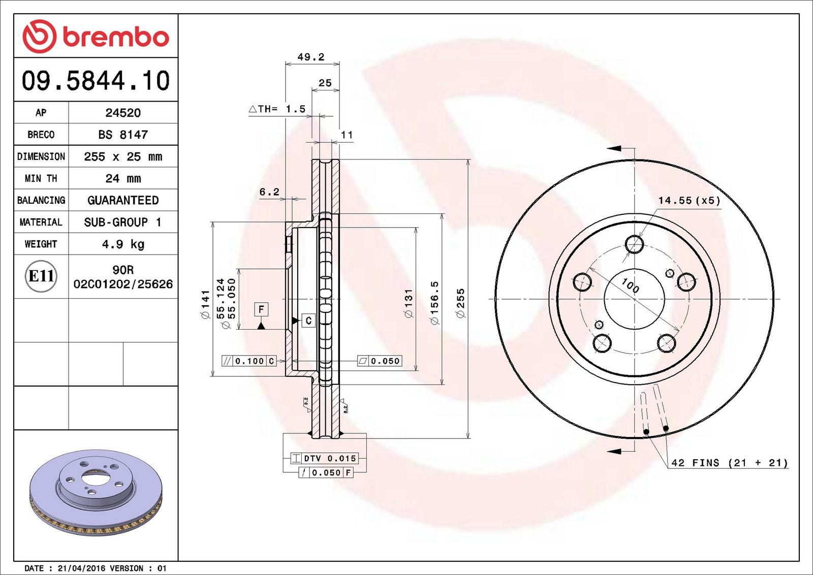BREMBO 09.5844.10 - Bremsscheibe