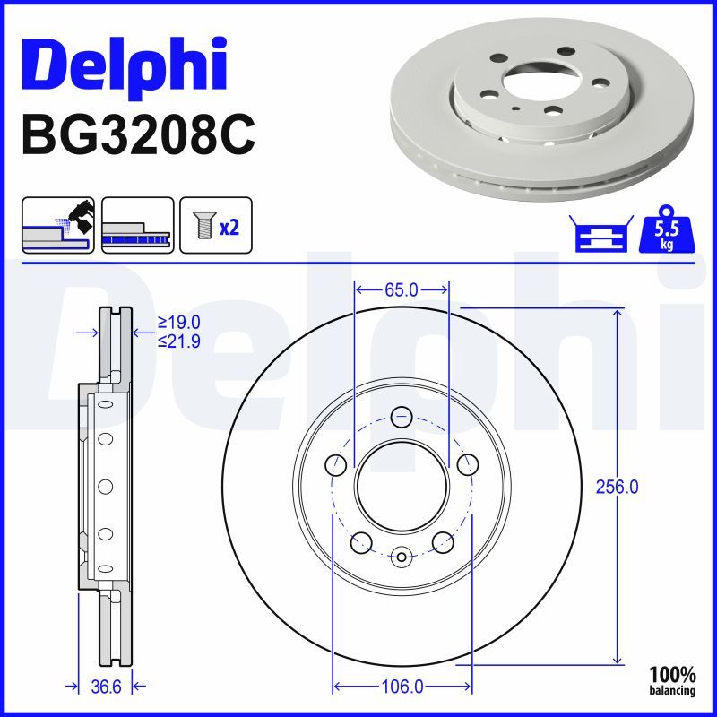 DELPHI BG3208C - Bremsscheibe