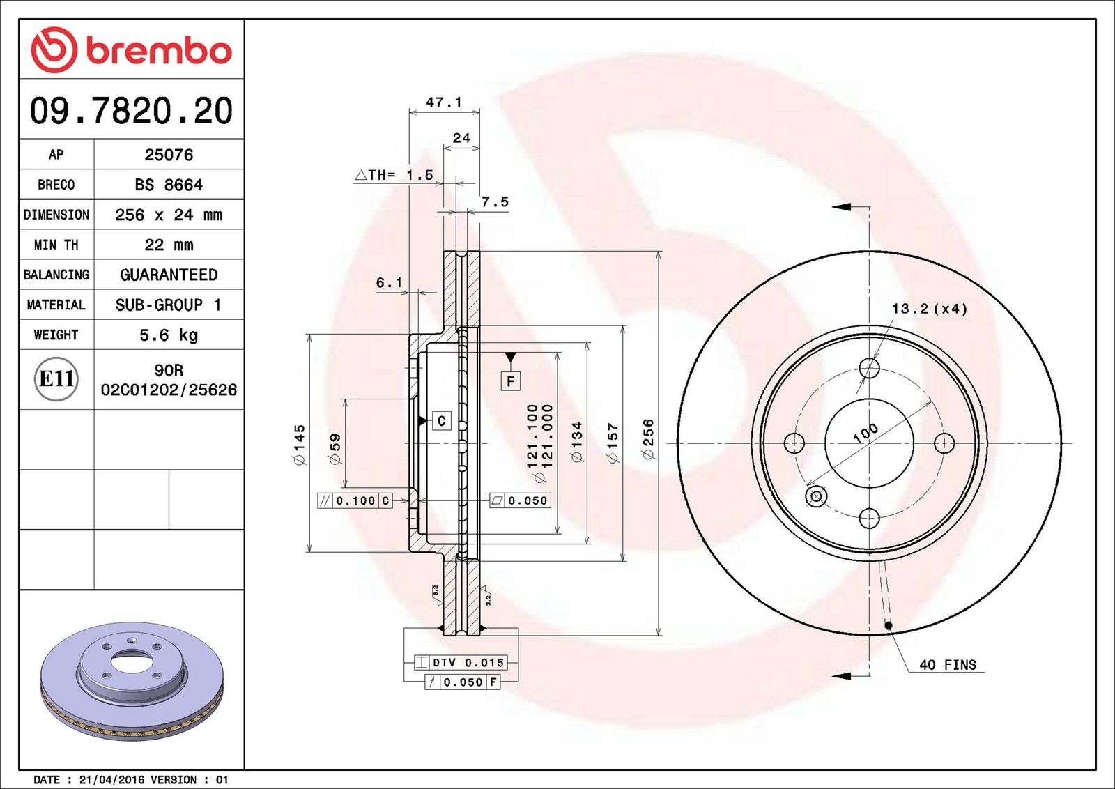 BREMBO 09.7820.20 - Bremsscheibe