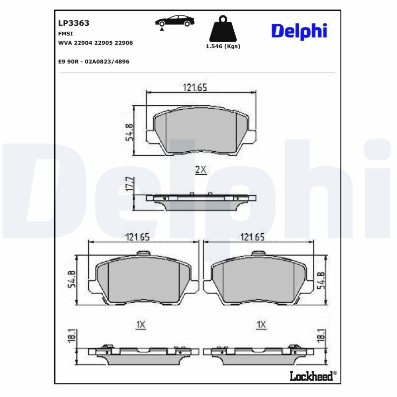 DELPHI LP3363 - Bremsbelagsatz, Scheibenbremse