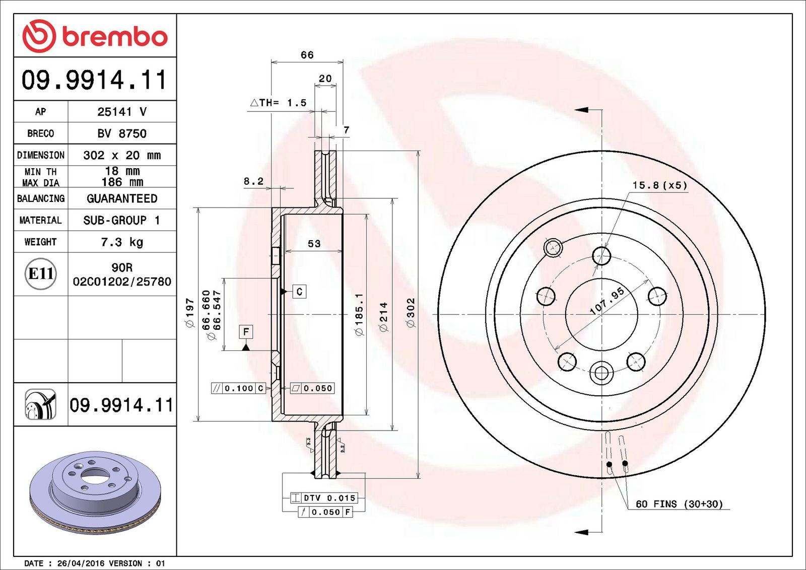 BREMBO 09.9914.11 - Bremsscheibe