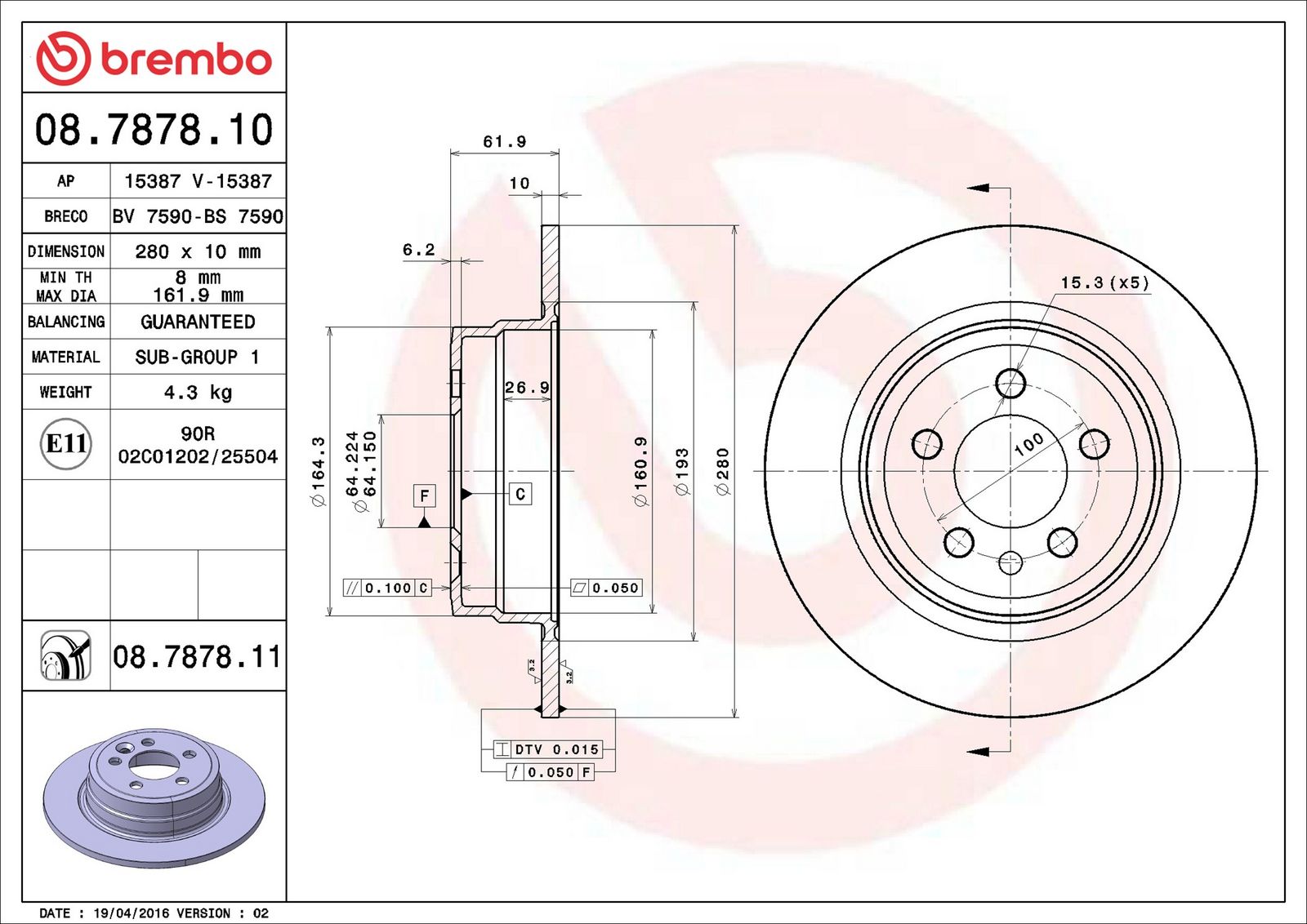 BREMBO 08.7878.11 - Bremsscheibe