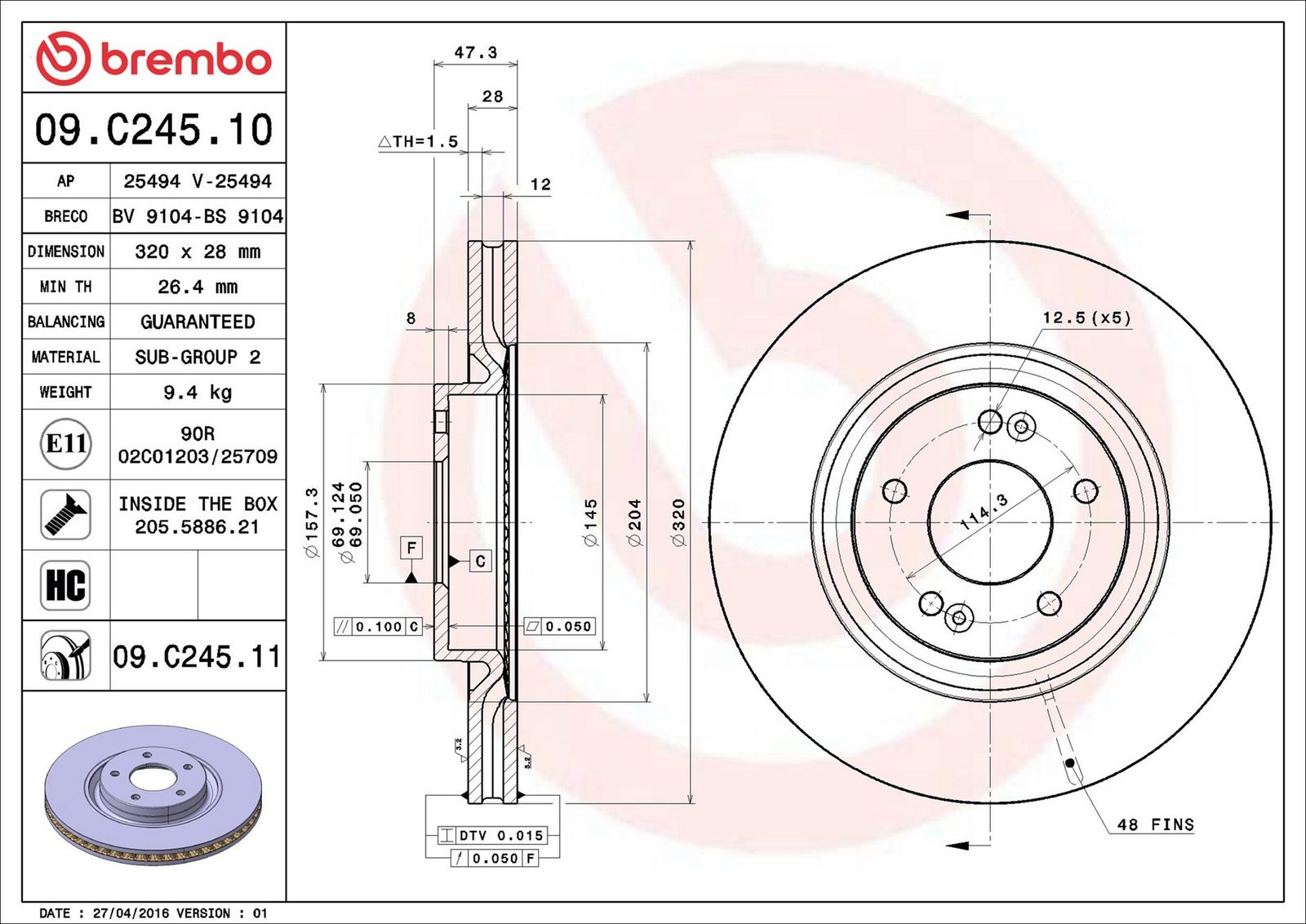 BREMBO 09.C245.11 - Bremsscheibe