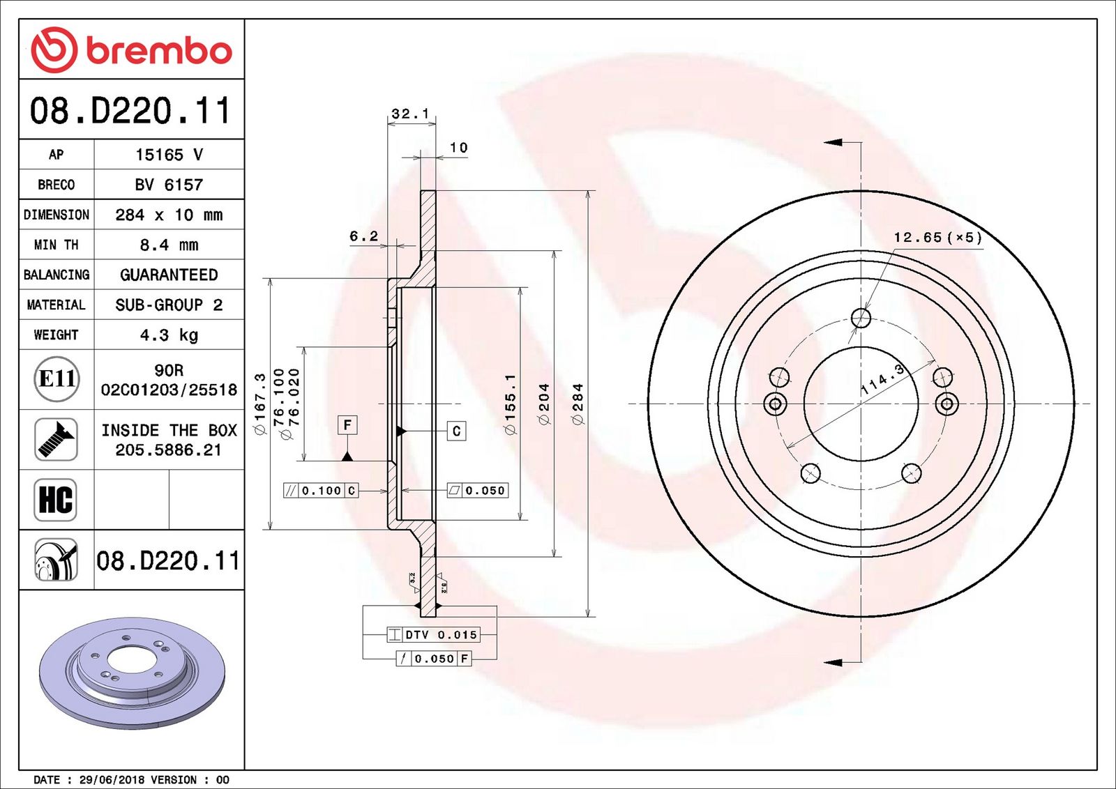 BREMBO 08.D220.11 - Bremsscheibe