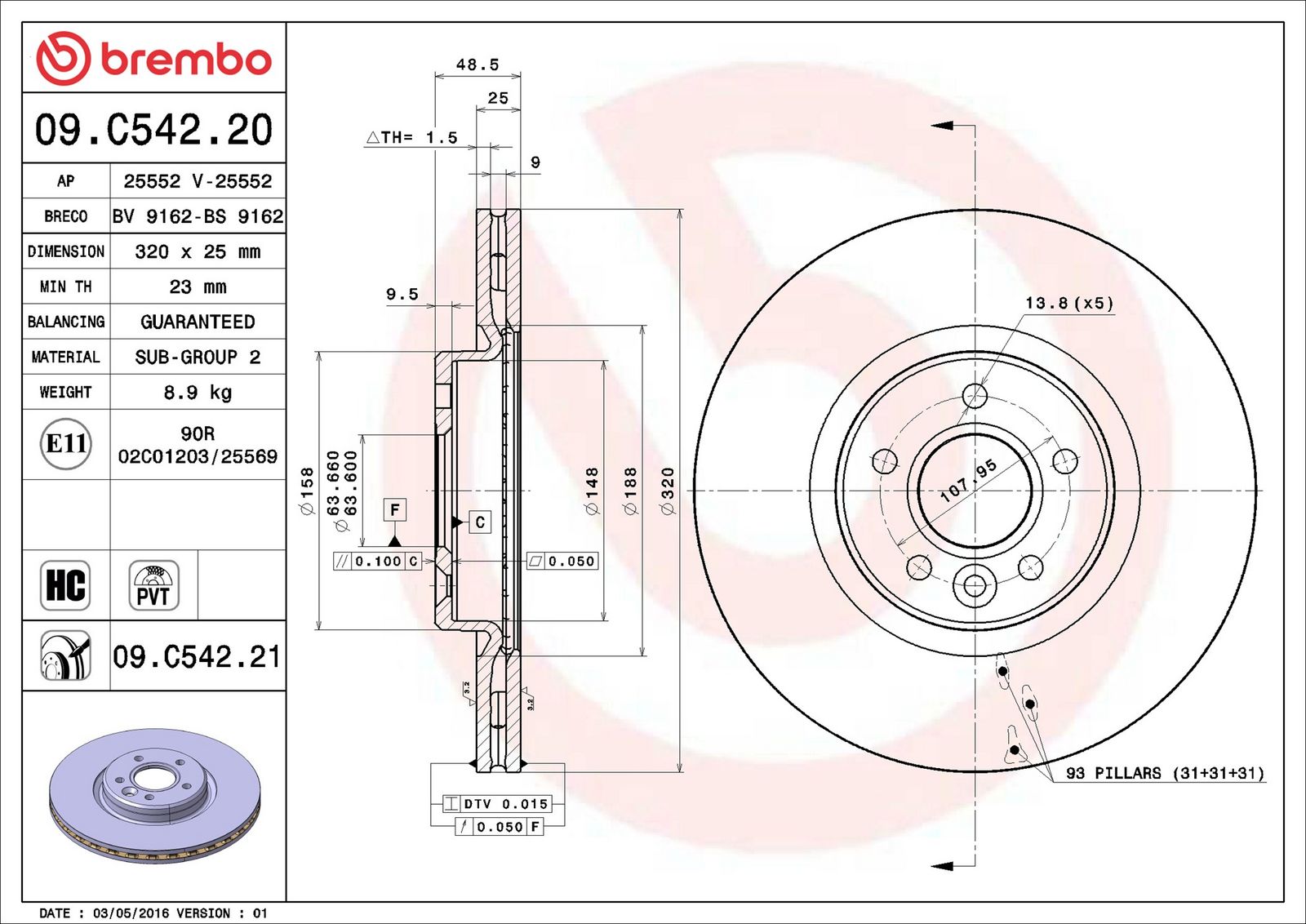 BREMBO 09.C542.21 - Bremsscheibe