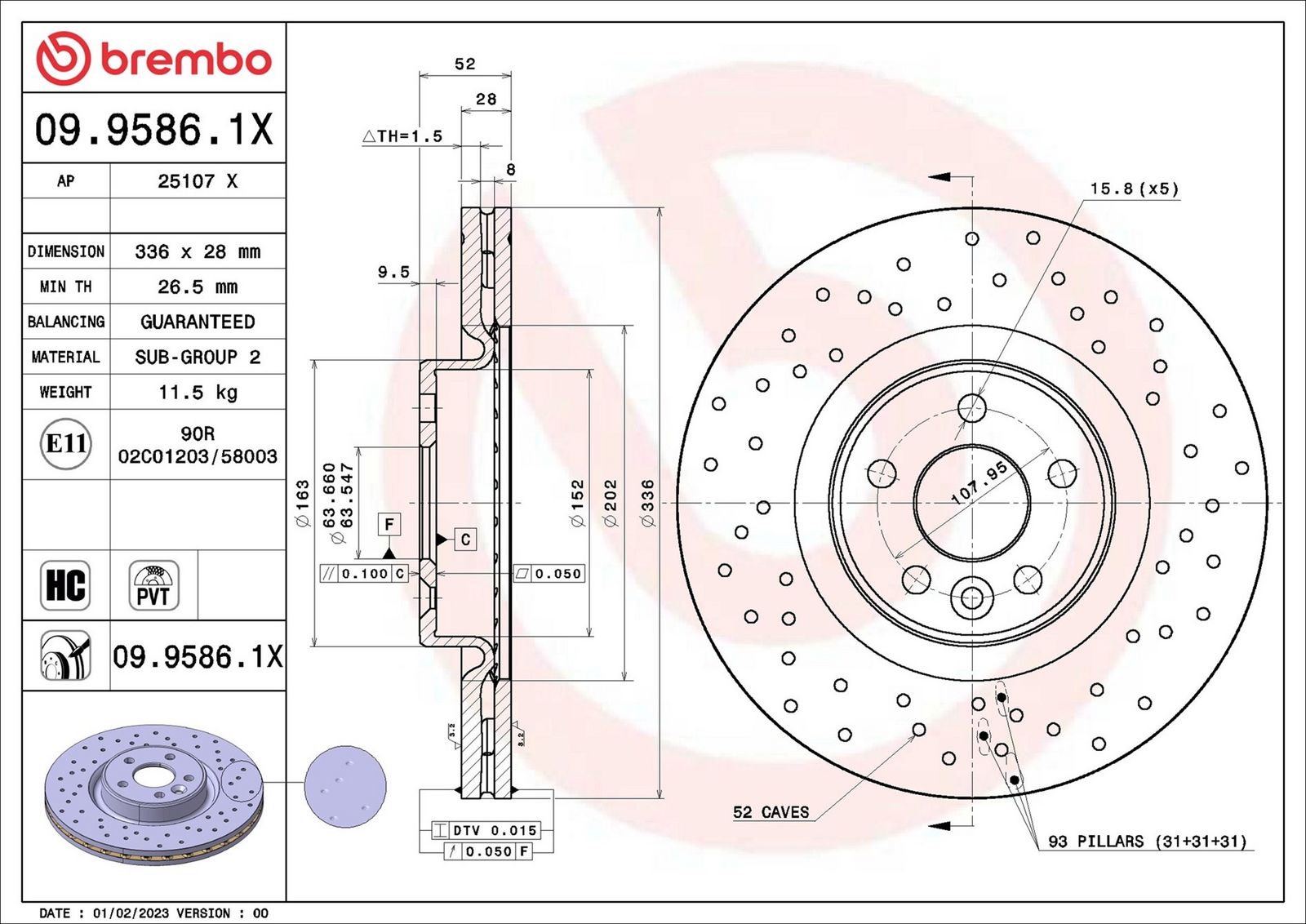 BREMBO 09.9586.1X - Bremsscheibe