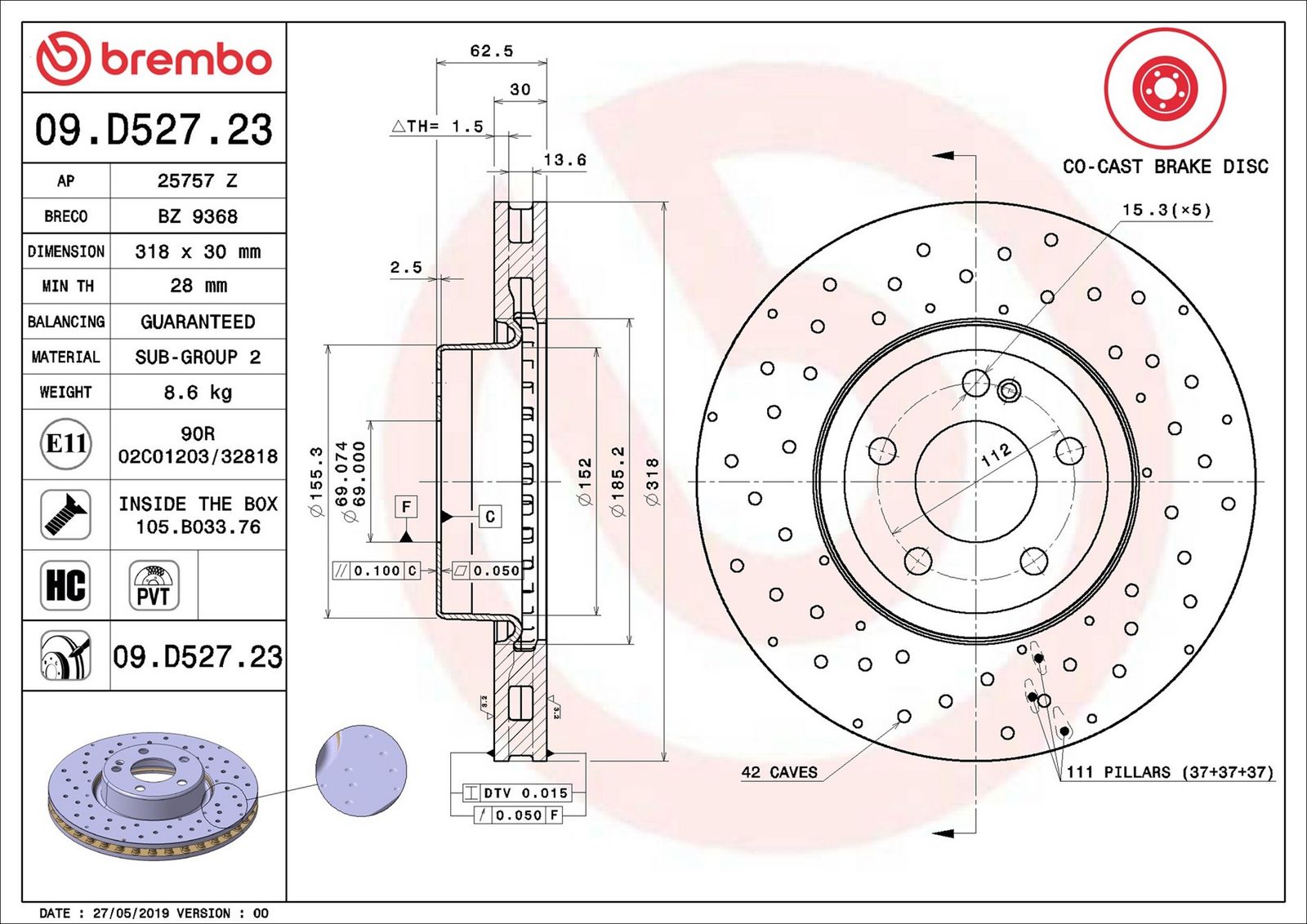 BREMBO 09.D527.23 - Bremsscheibe