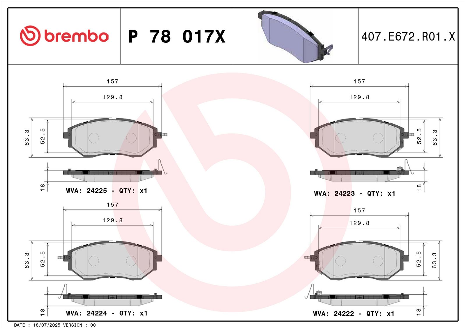 BREMBO P 78 017X - Bremsbelagsatz, Scheibenbremse