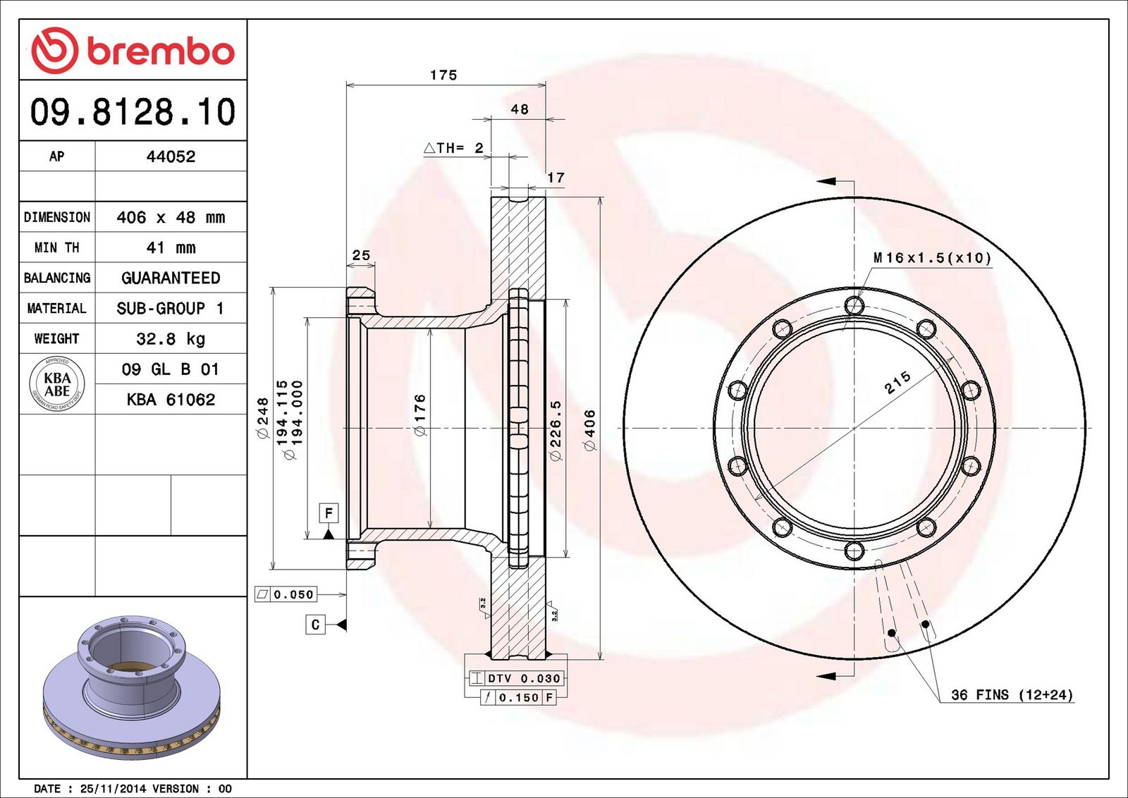 BREMBO 09.8128.10 - Bremsscheibe