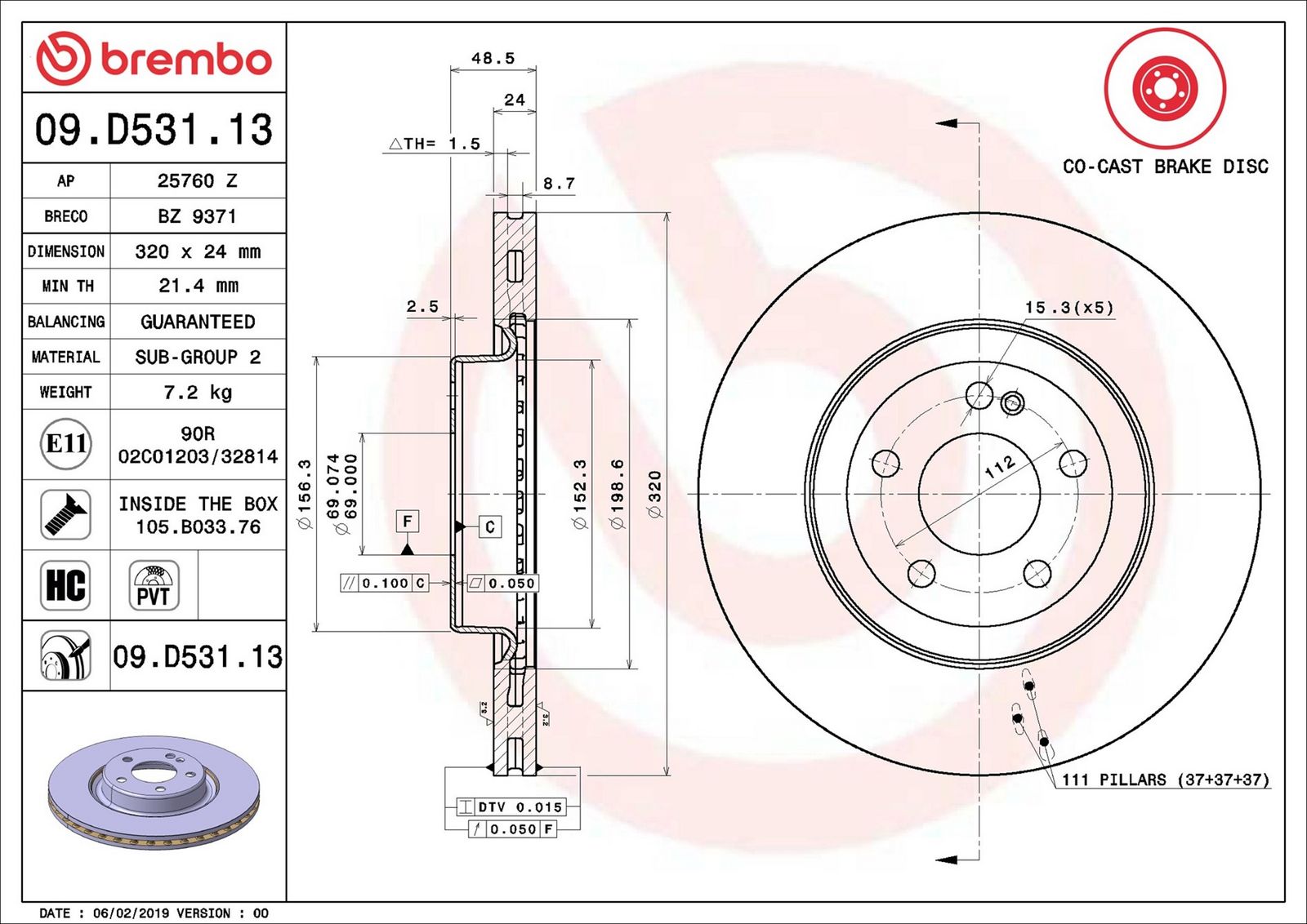 BREMBO 09.D531.13 - Bremsscheibe