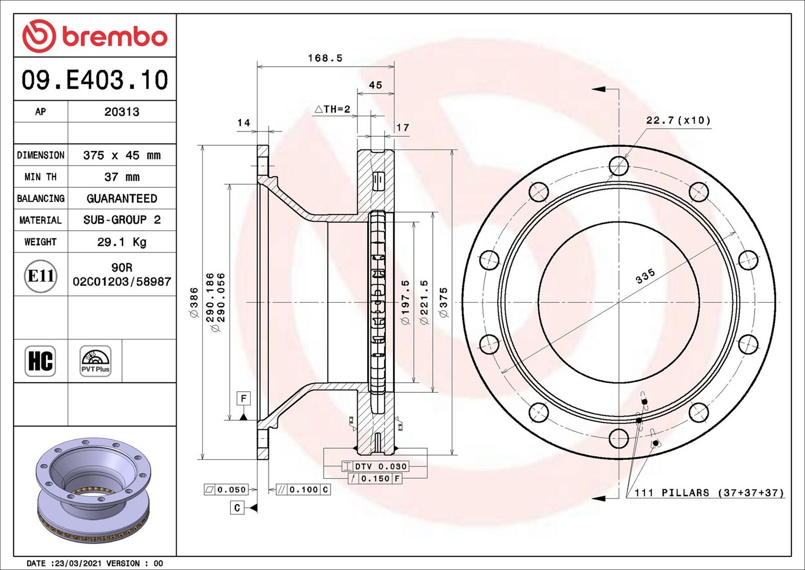 BREMBO 09.E403.10 - Bremsscheibe