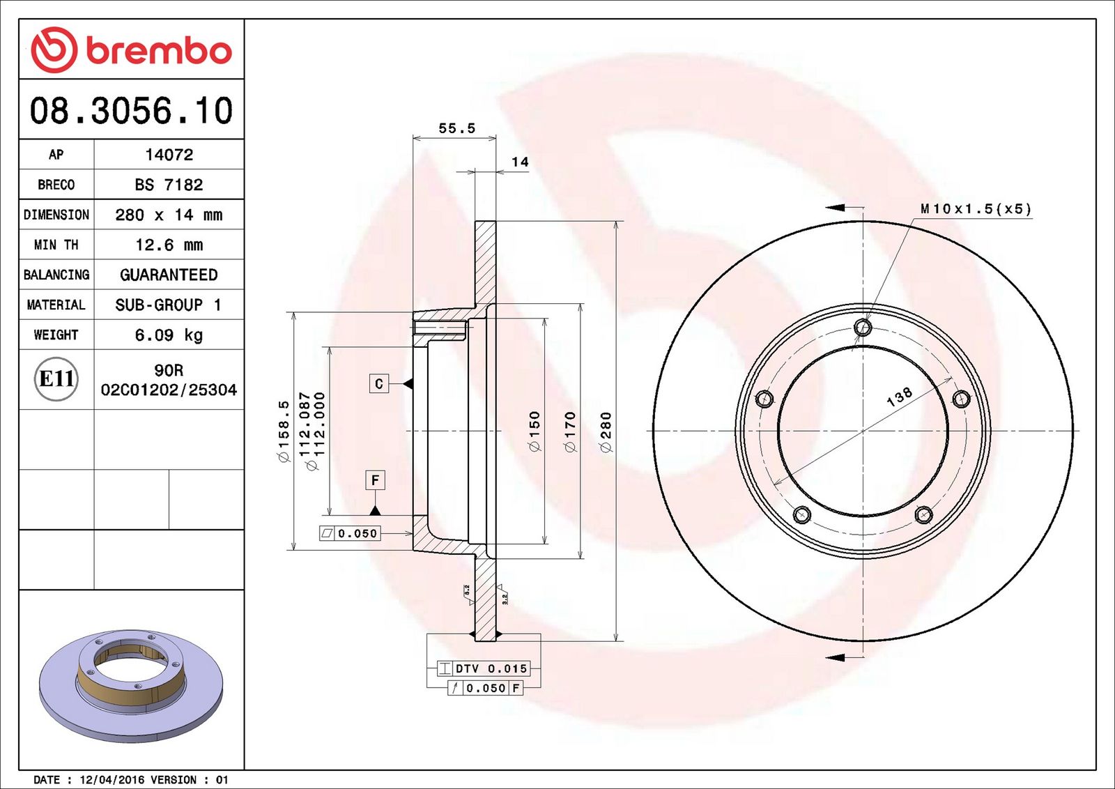 BREMBO 08.3056.10 - Bremsscheibe
