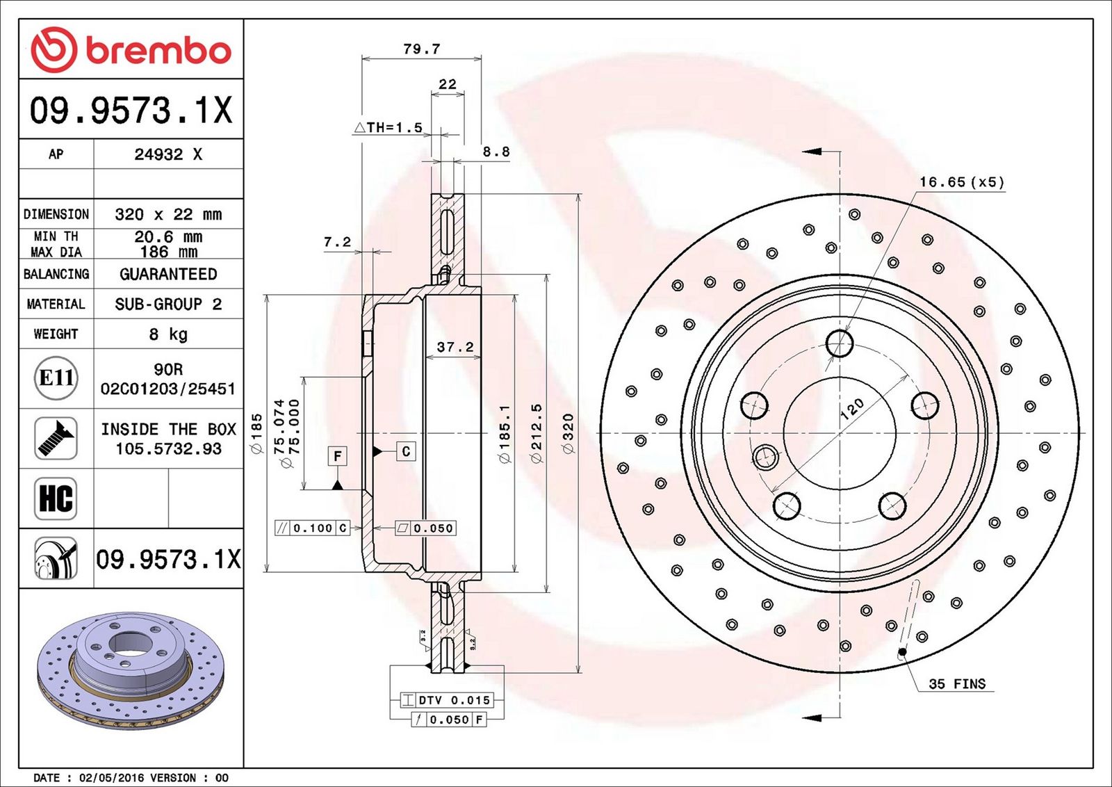 BREMBO 09.9573.1X - Bremsscheibe