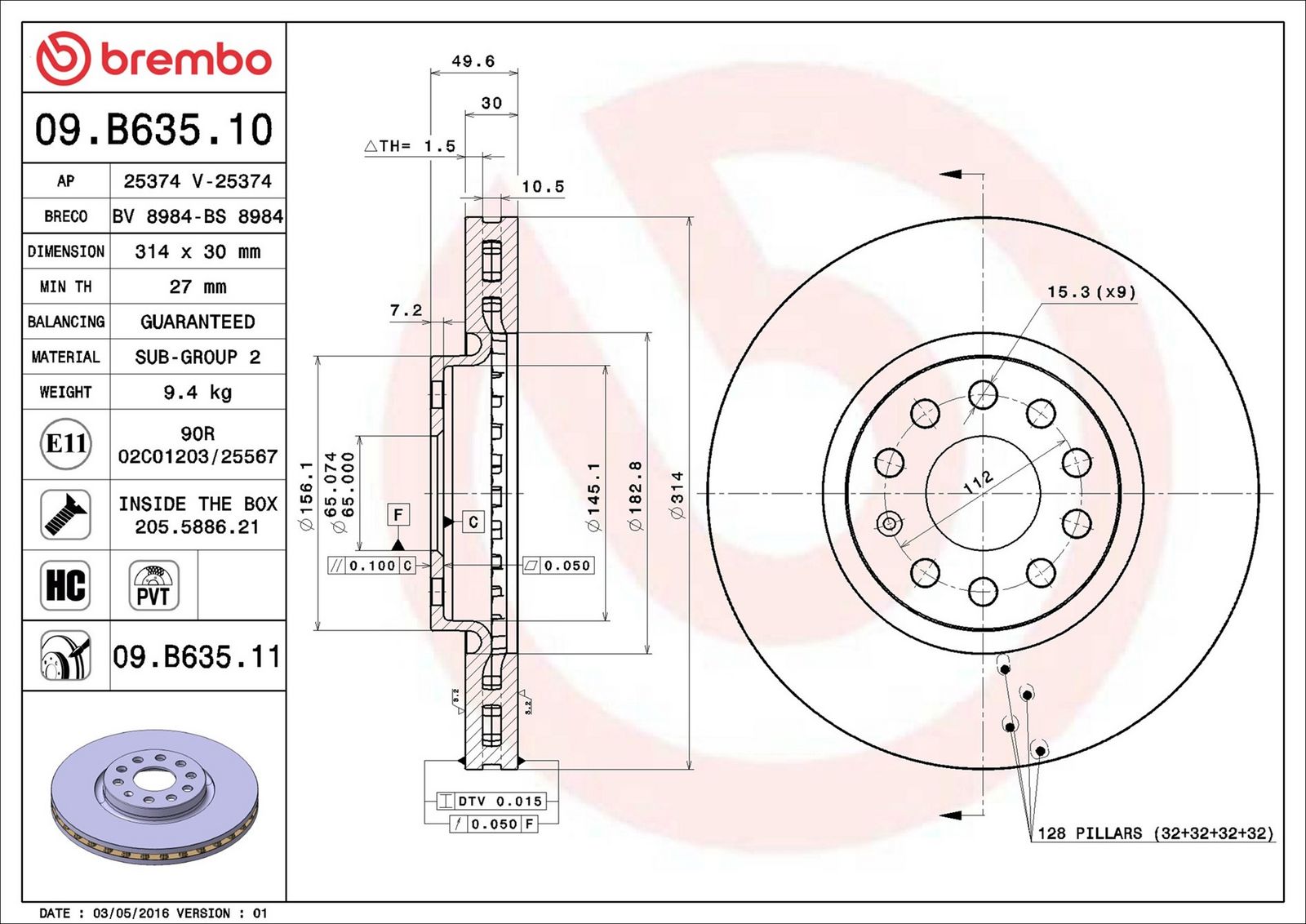 BREMBO 09.B635.11 - Bremsscheibe