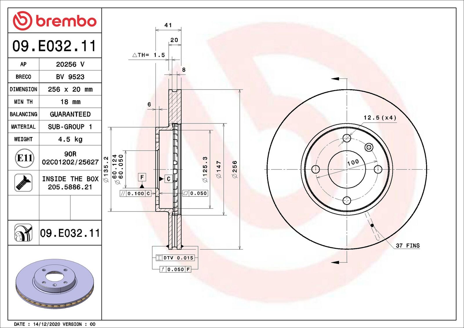 BREMBO 09.E032.11 - Bremsscheibe