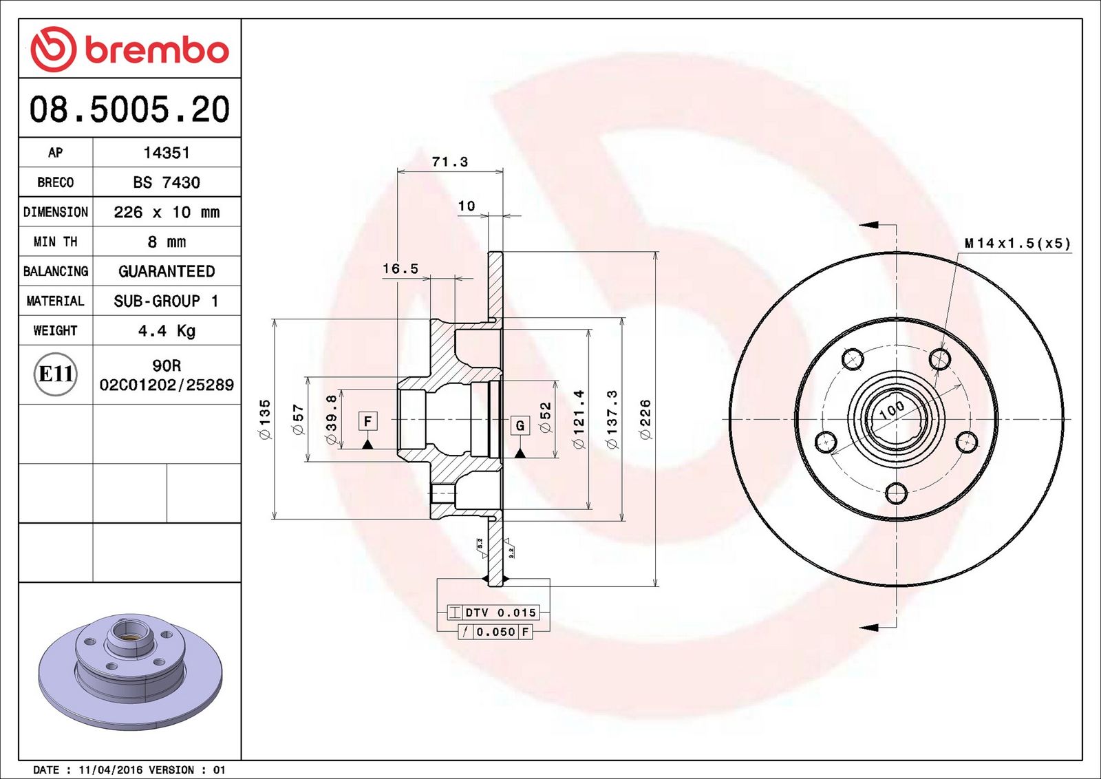 BREMBO 08.5005.20 - Bremsscheibe