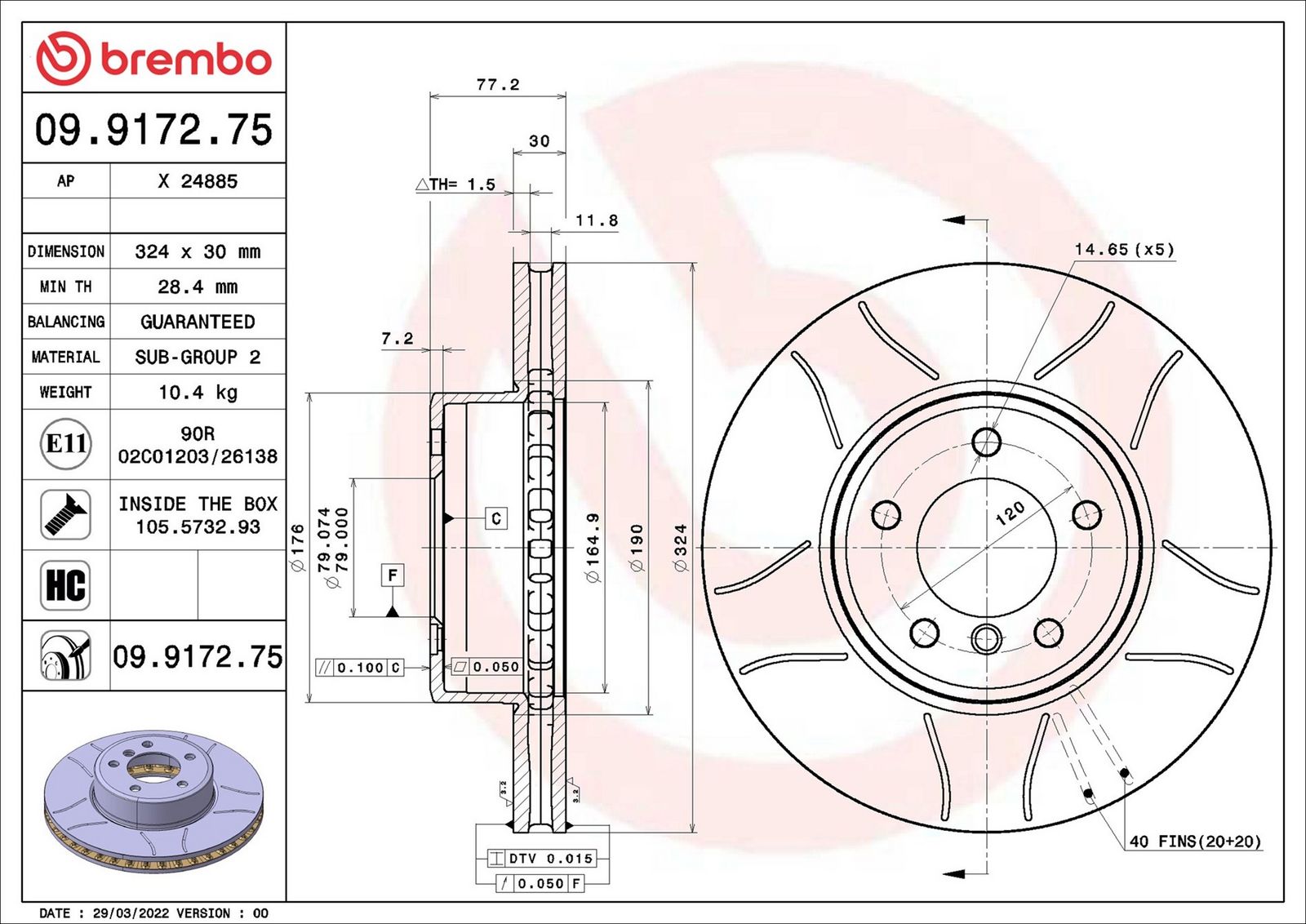 BREMBO 09.9172.75 - Bremsscheibe
