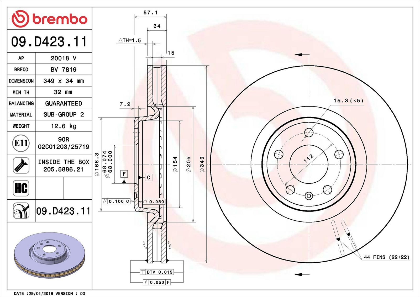 BREMBO 09.D423.11 - Bremsscheibe