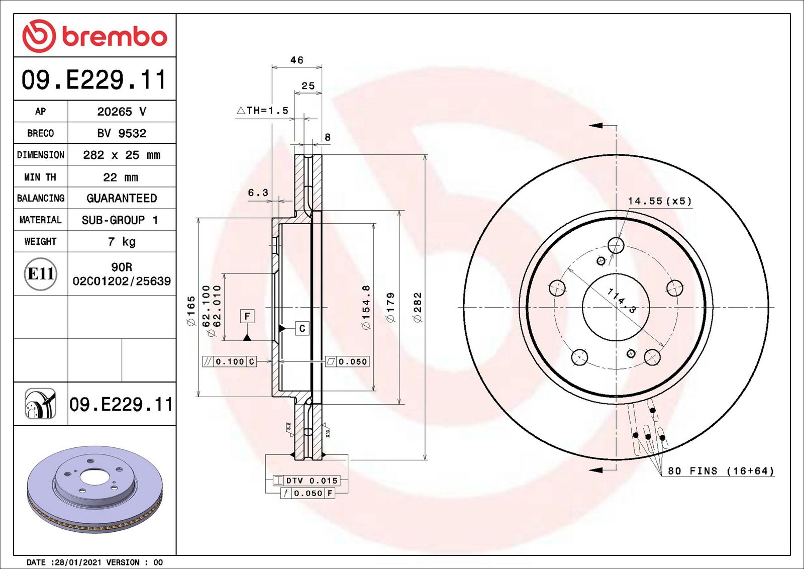 BREMBO 09.E229.11 - Bremsscheibe
