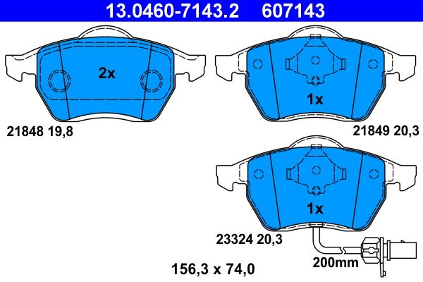 ATE 13.0460-7143.2 - Bremsbelagsatz, Scheibenbremse