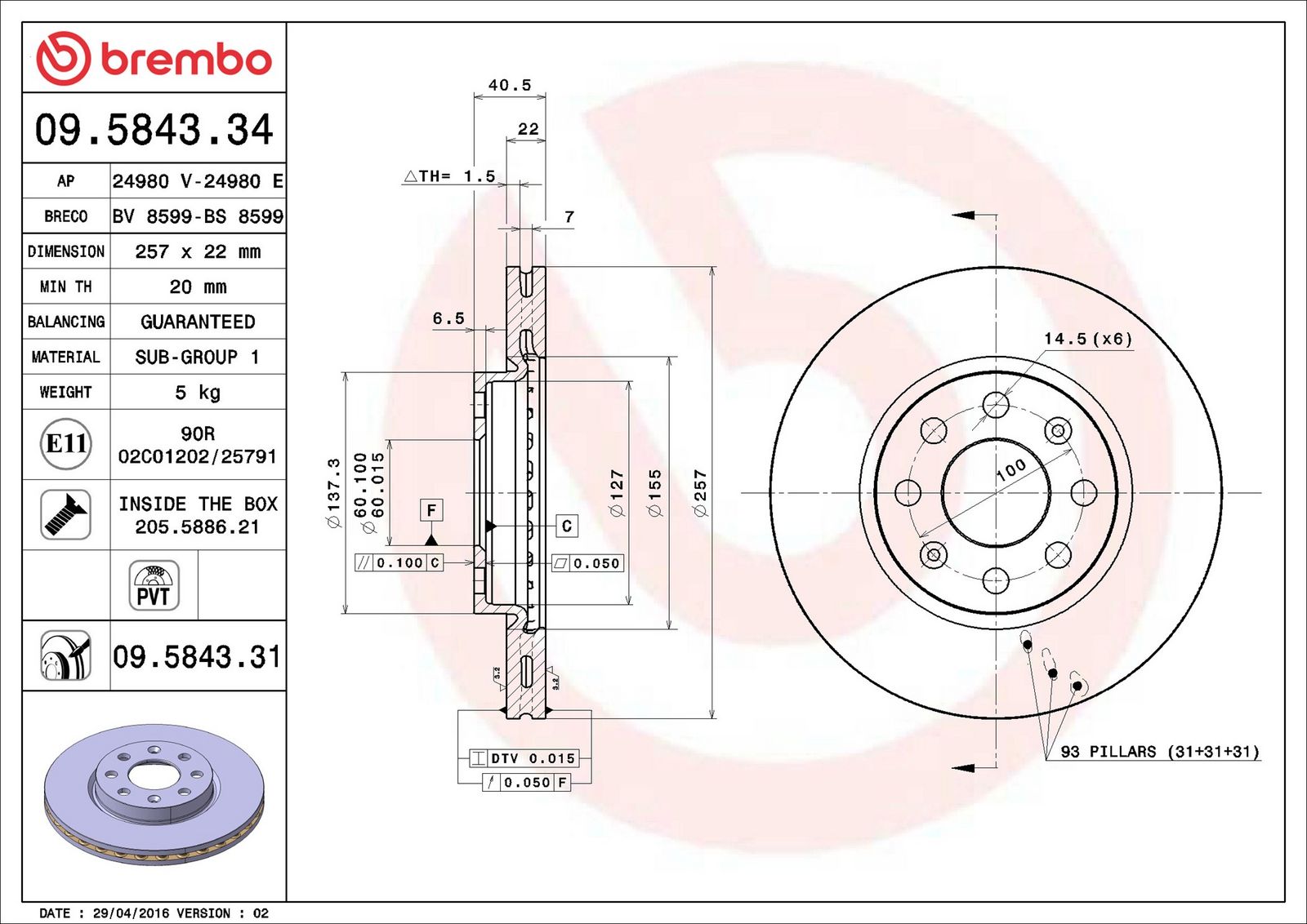 BREMBO 09.5843.31 - Bremsscheibe