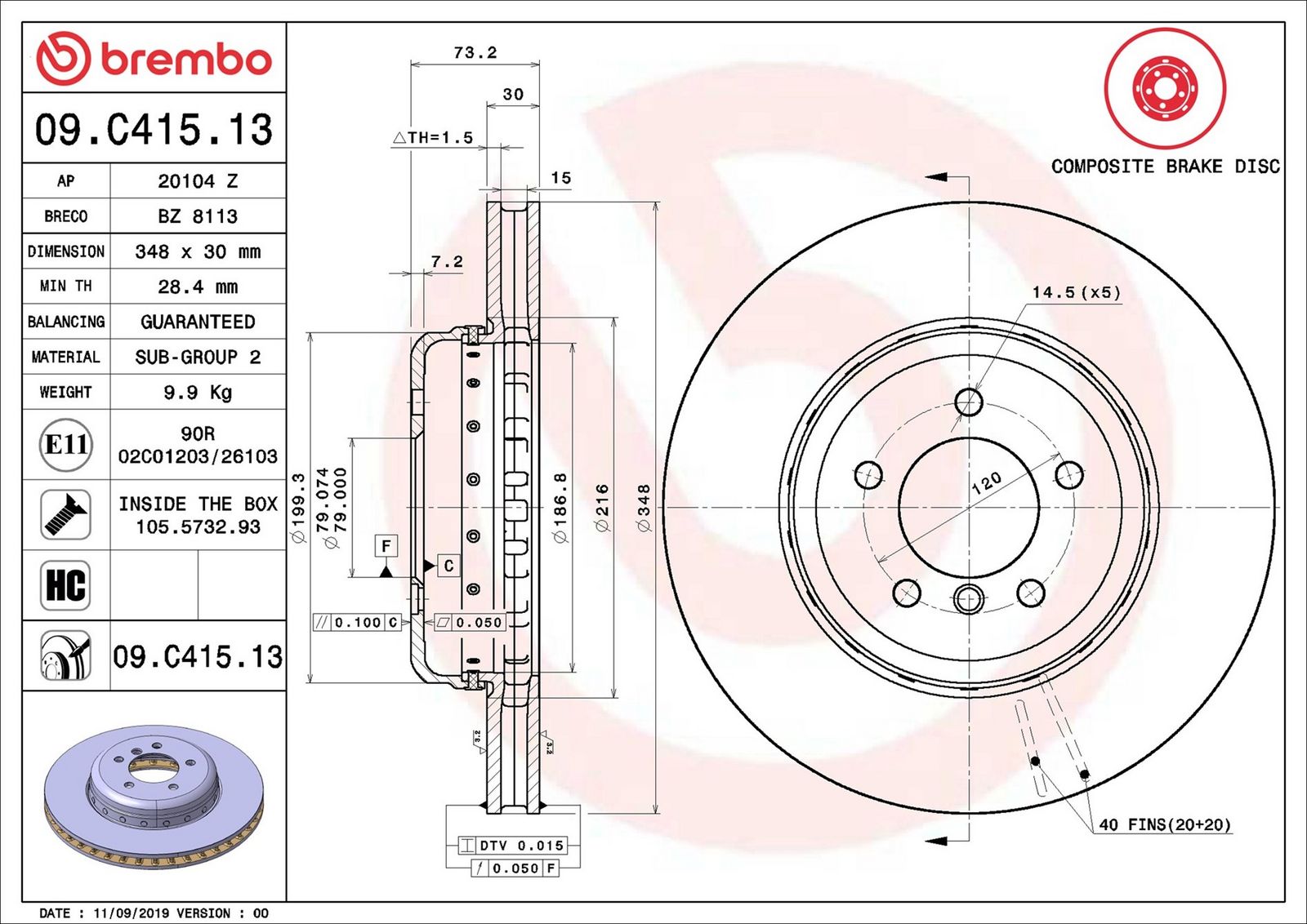 BREMBO 09.C415.13 - Bremsscheibe