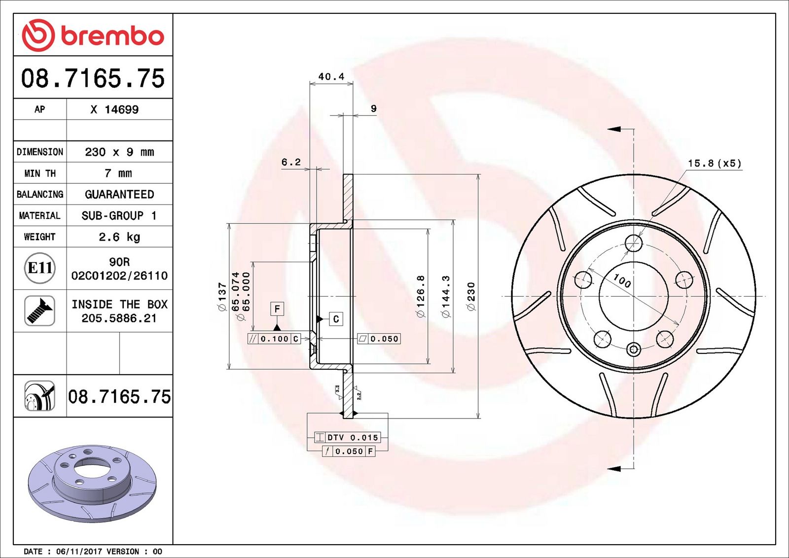 BREMBO 08.7165.75 - Bremsscheibe