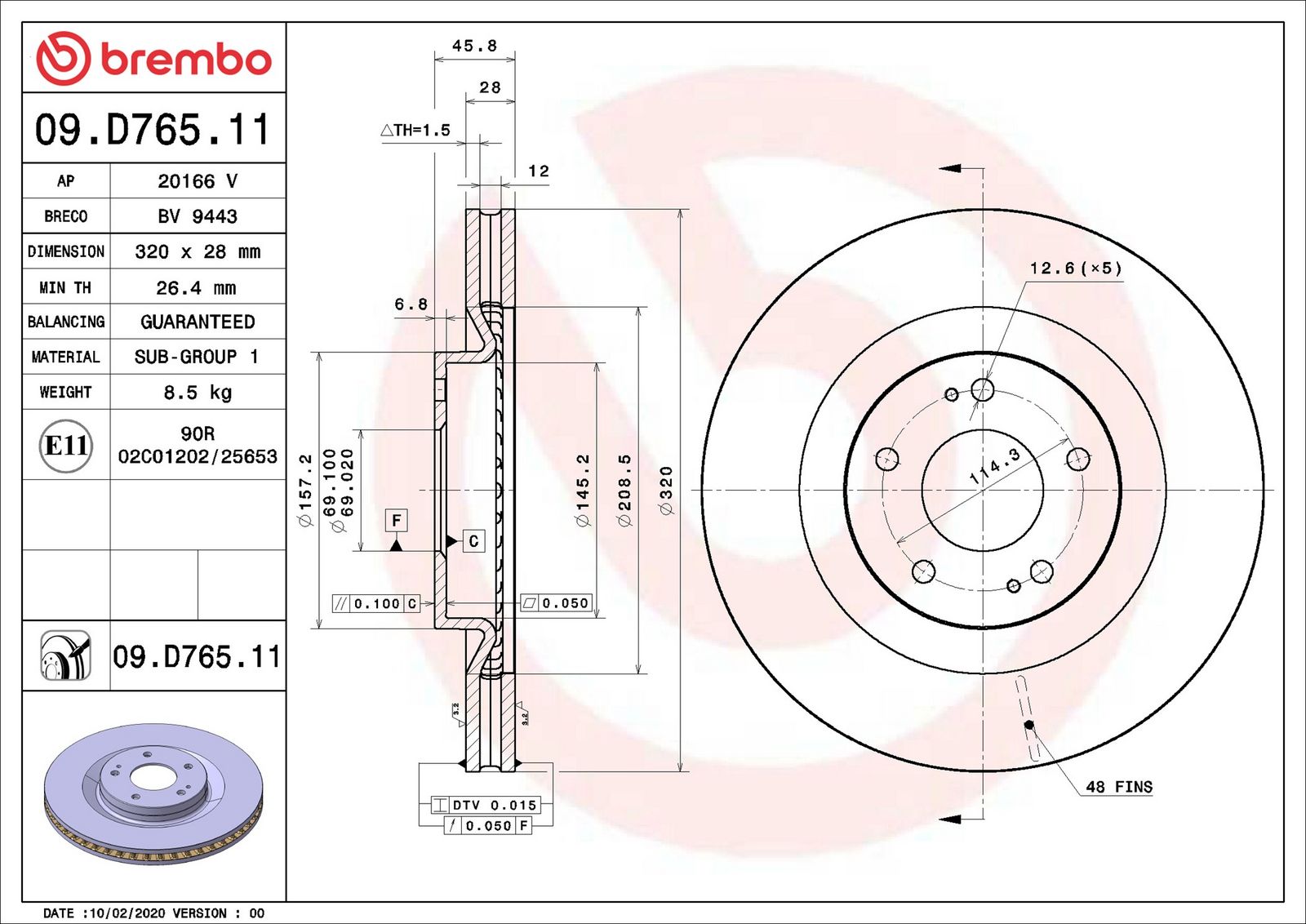 BREMBO 09.D765.11 - Bremsscheibe
