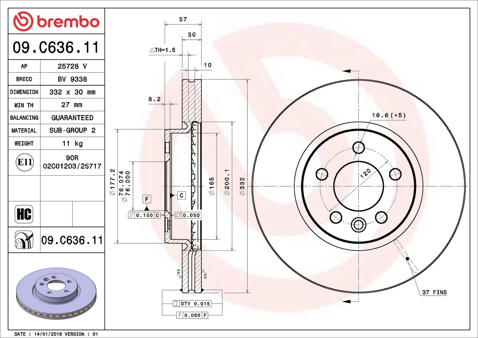 BREMBO 09.C636.11 - Bremsscheibe