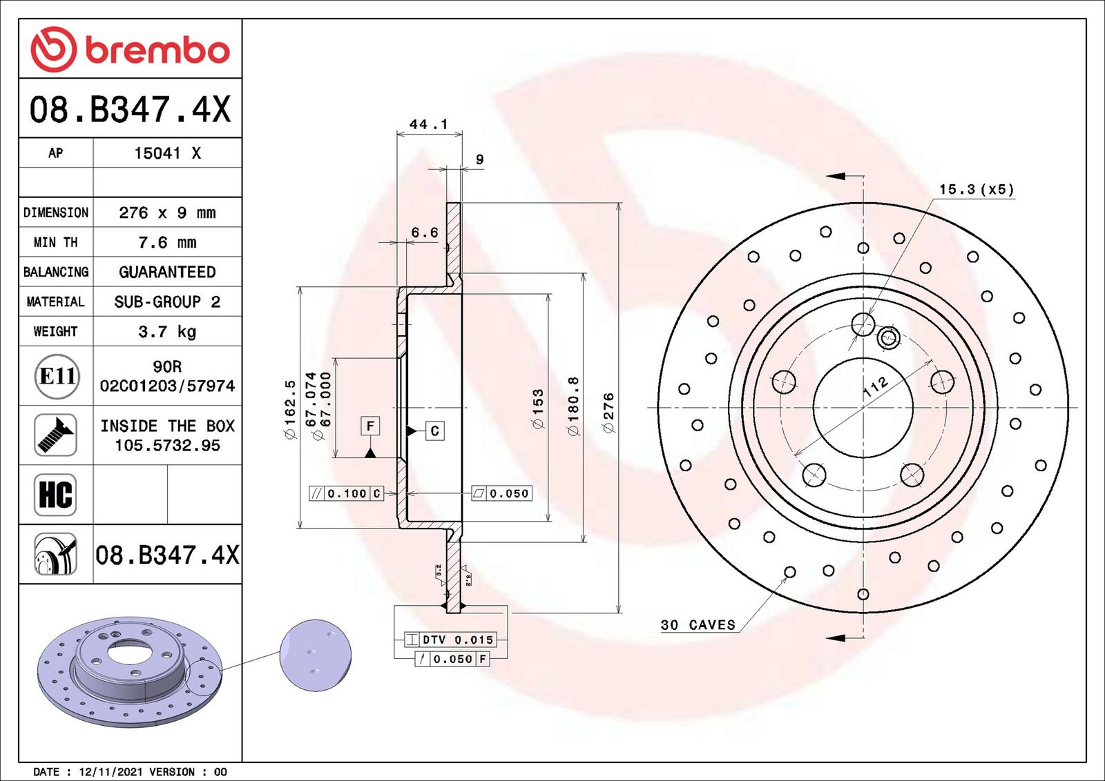 BREMBO 08.B347.4X - Bremsscheibe