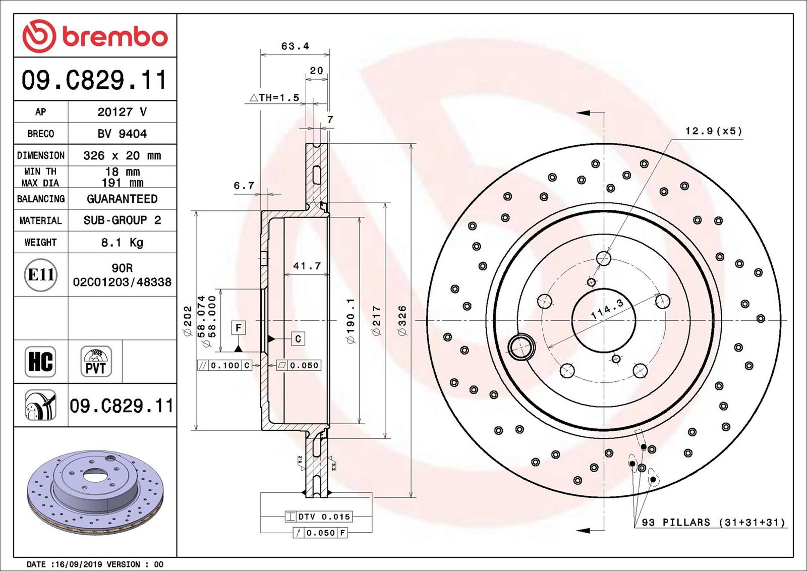 BREMBO 09.C829.11 - Bremsscheibe