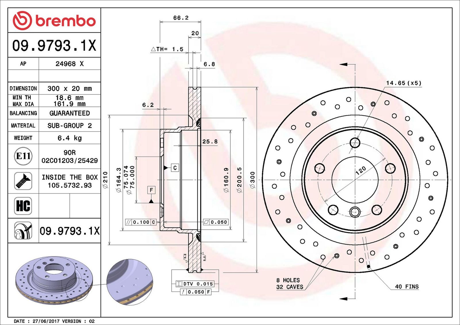 BREMBO 09.9793.1X - Bremsscheibe
