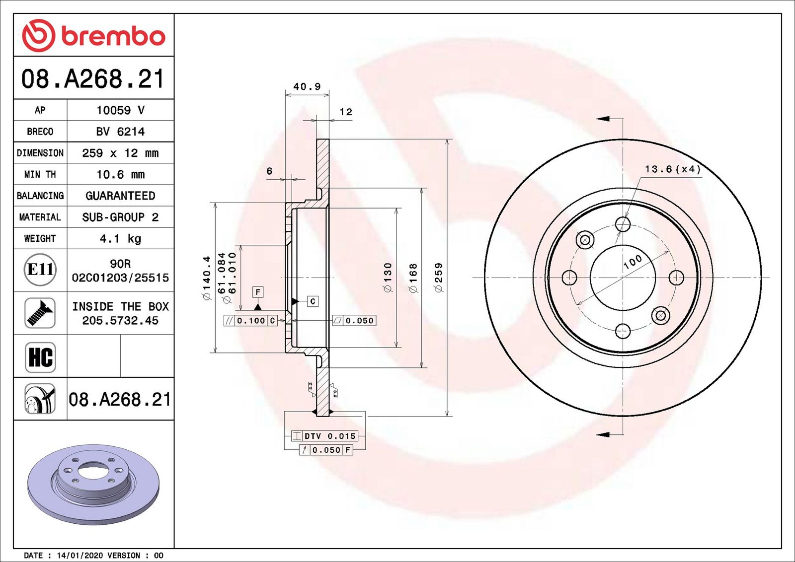 BREMBO 08.A268.21 - Bremsscheibe