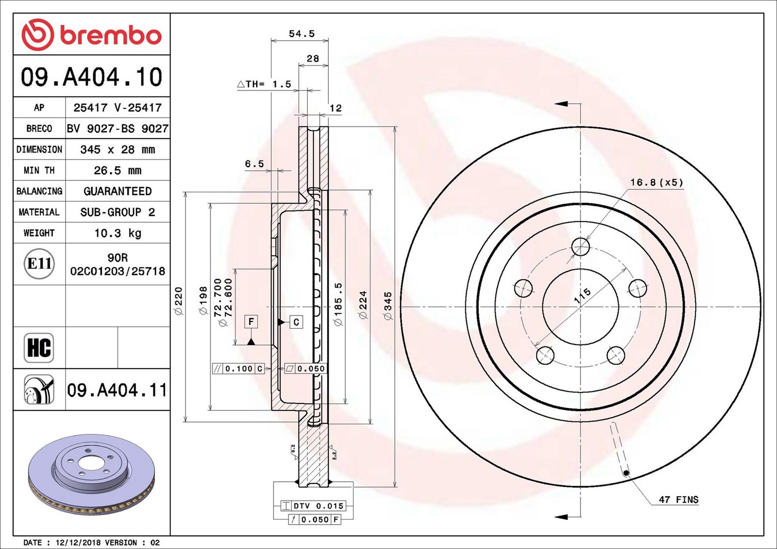 BREMBO 09.A404.11 - Bremsscheibe