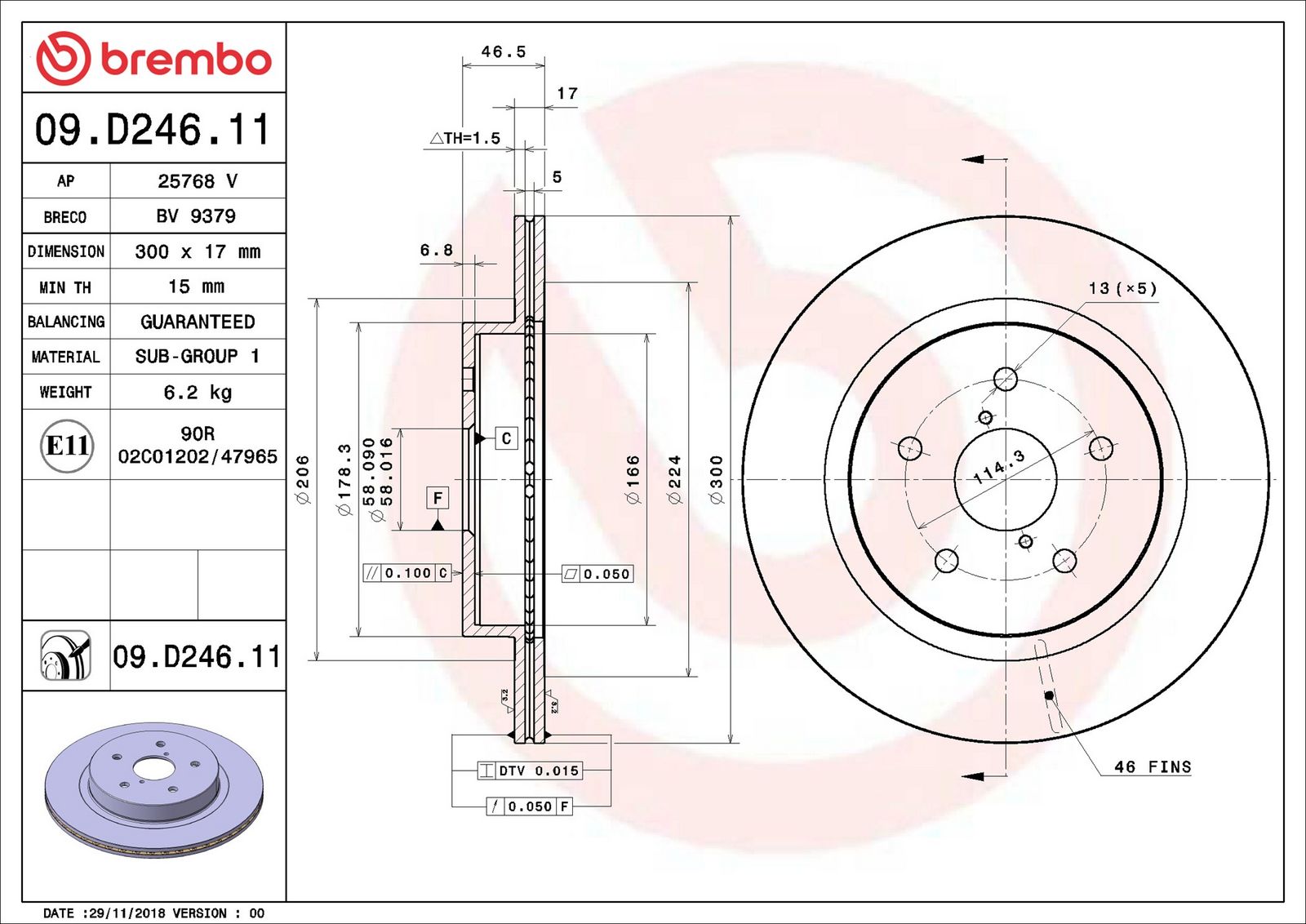 BREMBO 09.D246.11 - Bremsscheibe