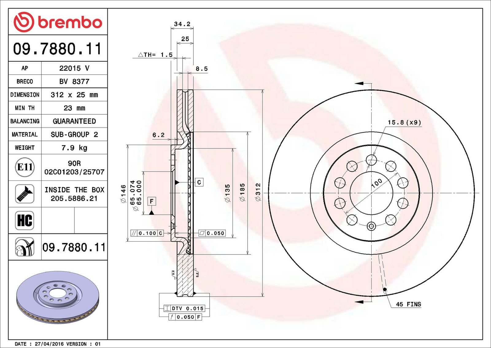 BREMBO 09.7880.11 - Bremsscheibe