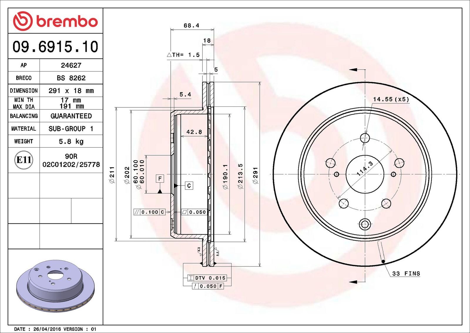 BREMBO 09.6915.10 - Bremsscheibe